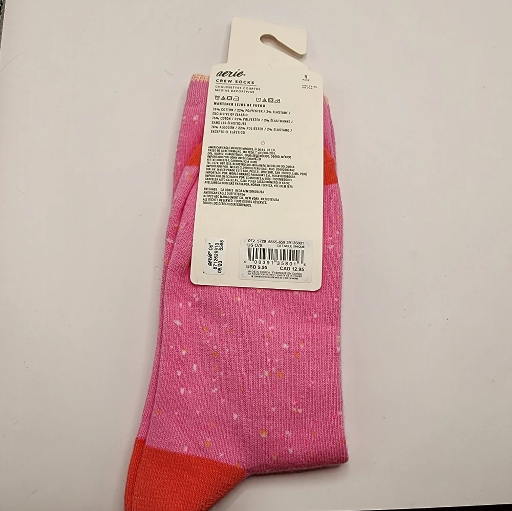 Aerie Pink‎ Red Speckled Crew Sock Nwt